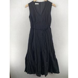 APANAGE Dress 6 Cotton Metallic Crinkle V-Neck Sleeveless Back Zip Tie Black